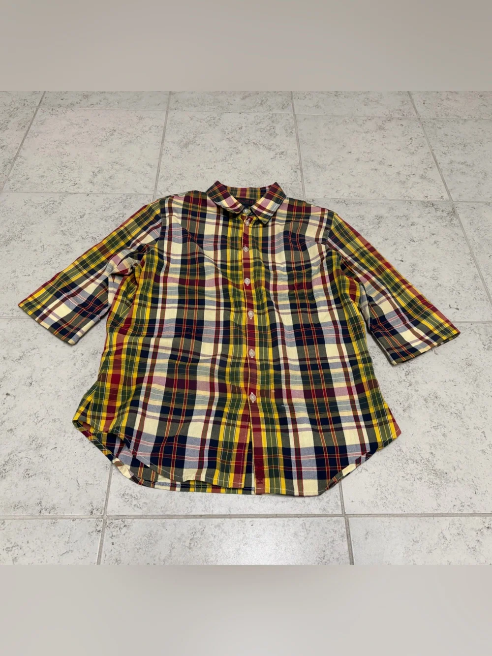 Kids Ralph Lauren Yellow Navy Red Plaid short sleeve Button-Down Shirt size S